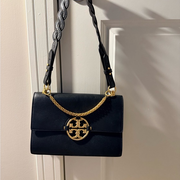 Tory Burch Handbags - Tory Burch Black Leather Shoulder Bag with Gold Hardware with dust bag